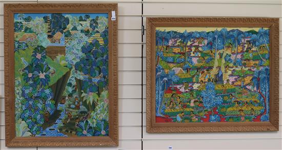 2 Balinese paintings signed Supartha & Mudsu largest 88 x 67cm.